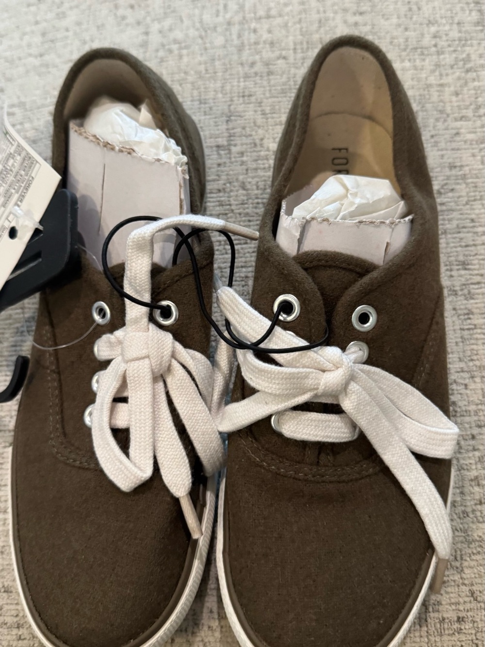 Forever 21 Men's Brown Canvas Lace-Up Sneakers with White Laces